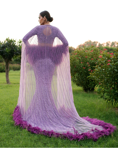 Violette Mauve-Based, Purple, Fitted, Trail Lehenga Set