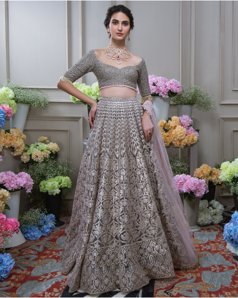 Buy Chrome Applique Rose Pink Lehenga - Falguni Shane Peacock