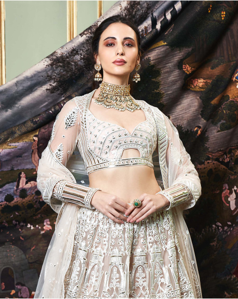 Nyla Light Beige, Tulle Lehenga Set