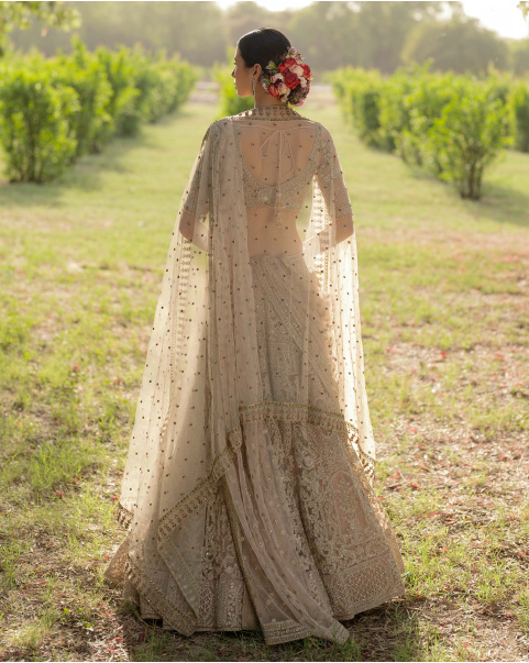 Zelda Beige Lehenga Set Encrusted With Crystal, Beads