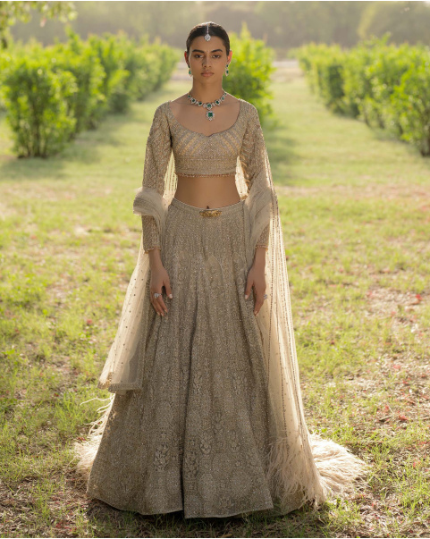 Vera Light, Cloud Grey Hued Lehenga Set Encrusted With Sequins