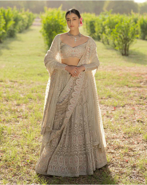 Sierra Peach Lehenga Set Encrusted With Crystals