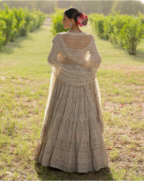 Sierra Peach Lehenga Set Encrusted With Crystals