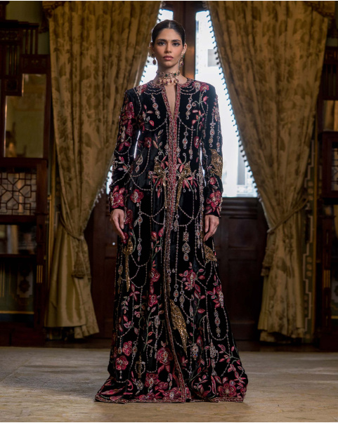 Demelza Midnight Black Velvet Jacket Style Gown