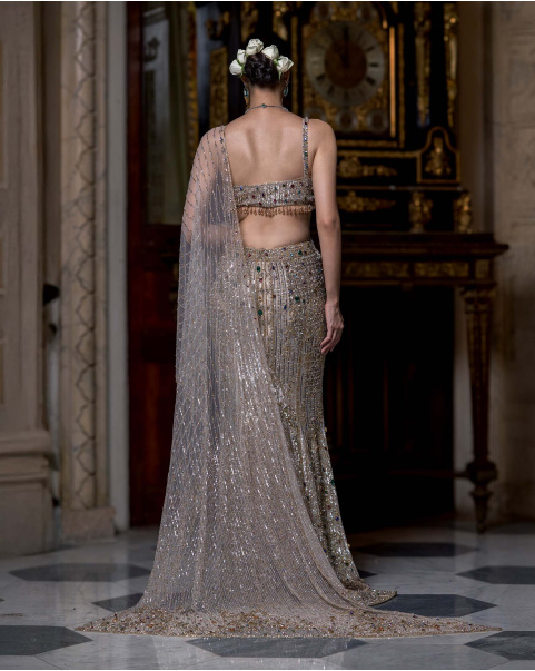 Gaby  silver and golden fitted lehenga set