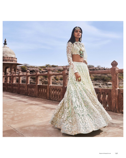 Mint blue lehenga set with embroidered details