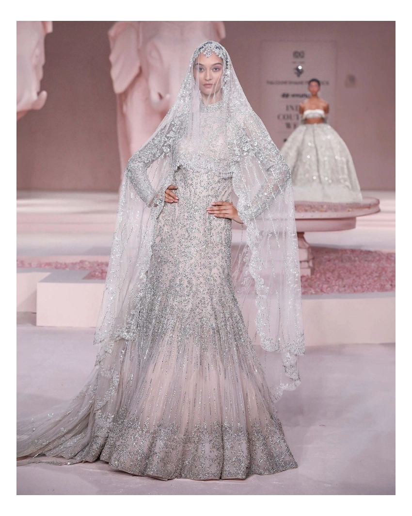 June Light Pink Full-Sleeved Mermaid Gown with Silver Embroidery
