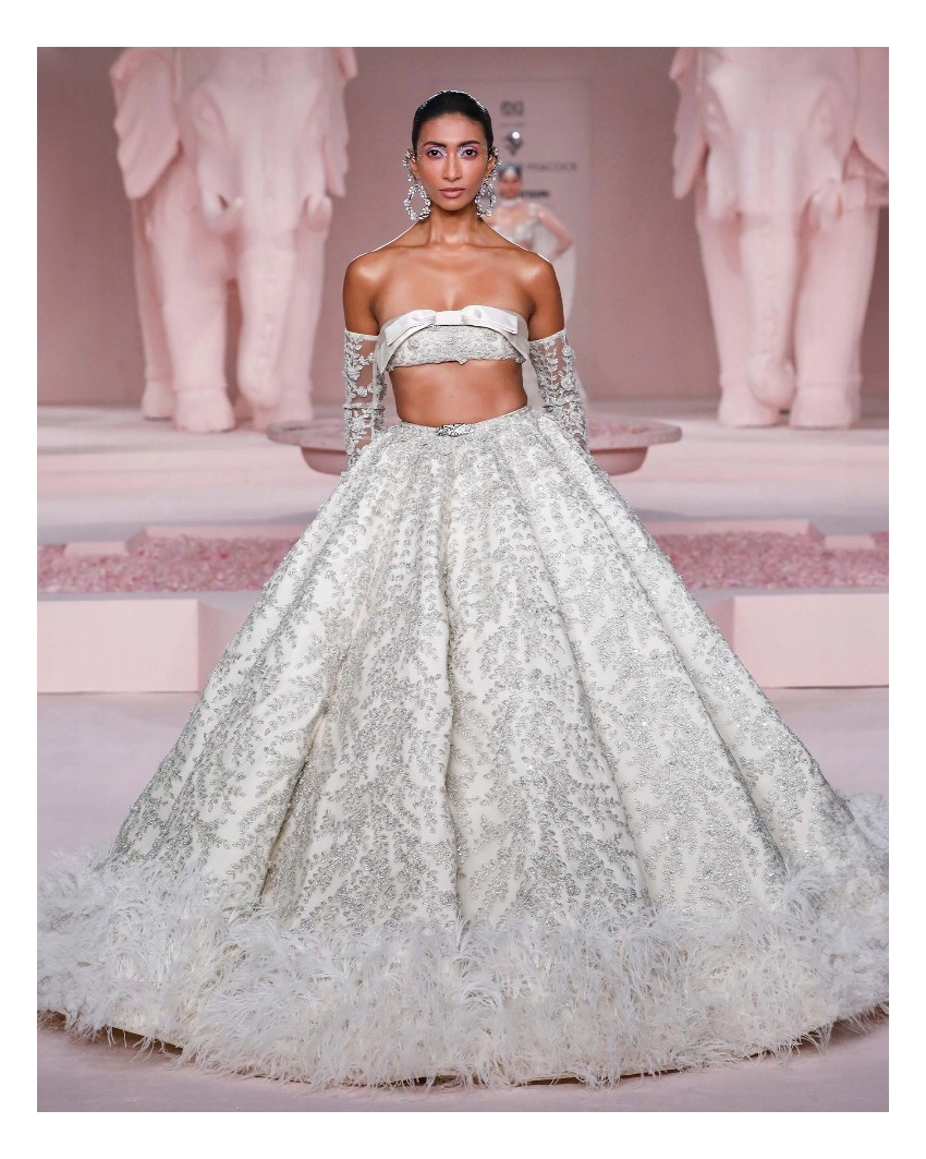 Khai Ivory Hued, Ball Gown-style Lehenga Set With Crystals