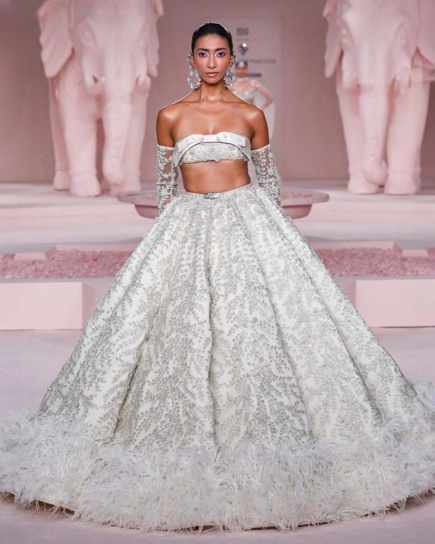 Khai Ivory Hued, Ball Gown-style Lehenga Set With Crystals