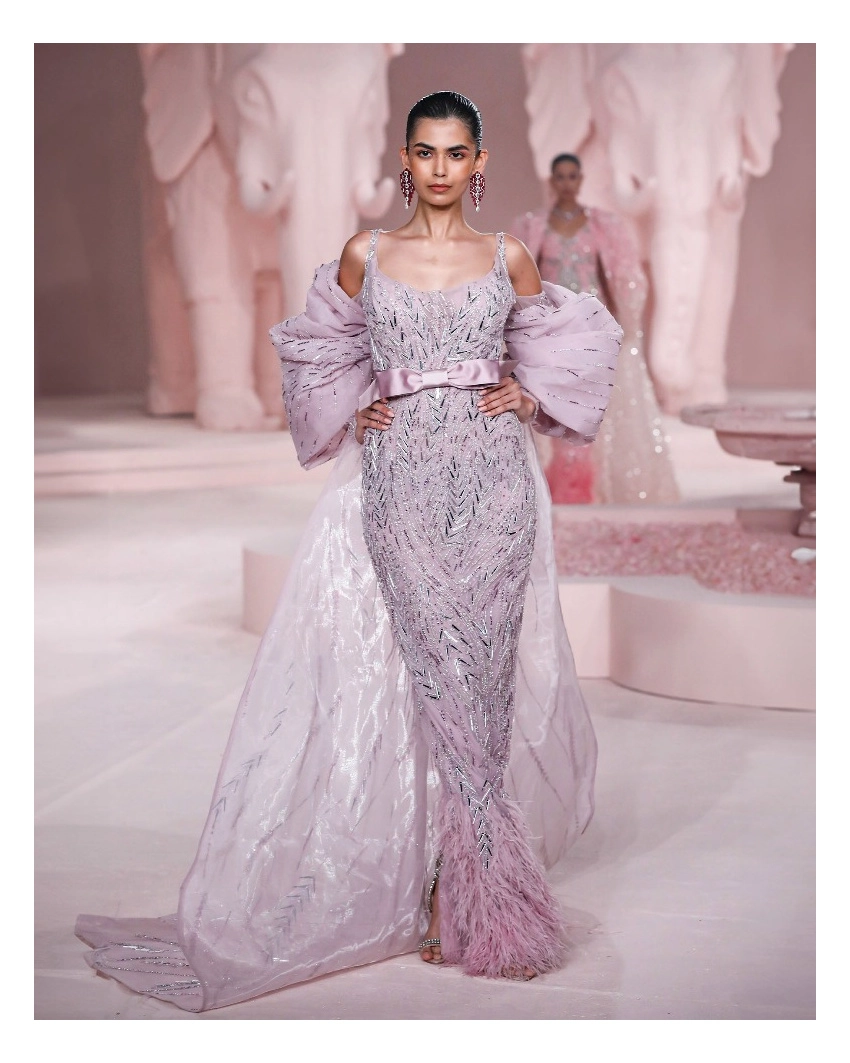 Marianna Light Mauve Sleeveless Fitted Gown with Silver Embroidery