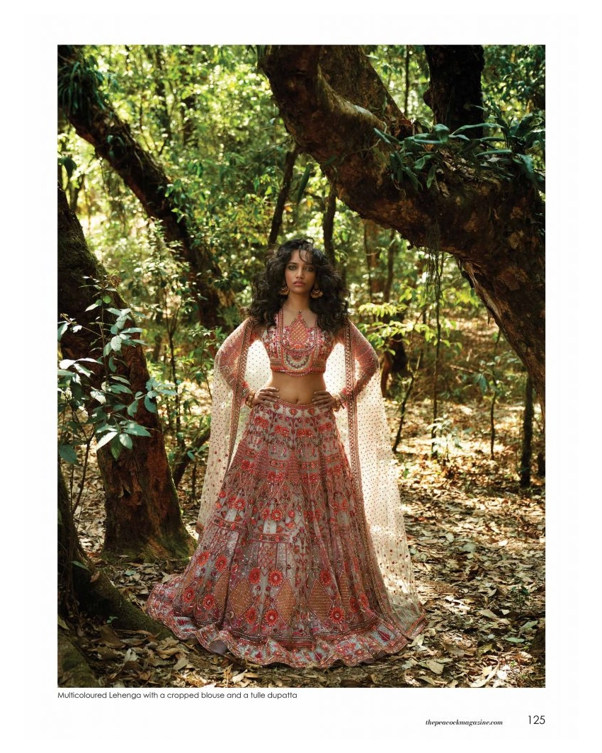 Multicoloured Lehenga With A Cropped Blouse And A Tulle Dupatta