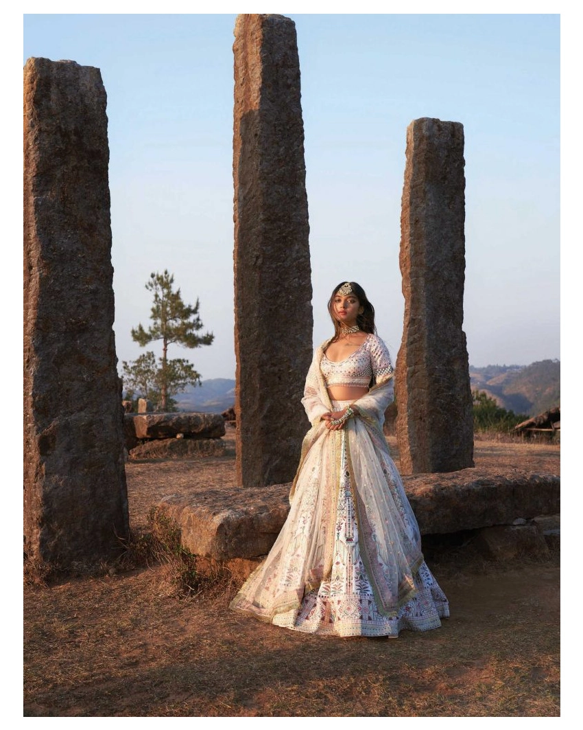 Ivory-based, Multicolored Lehenga Set