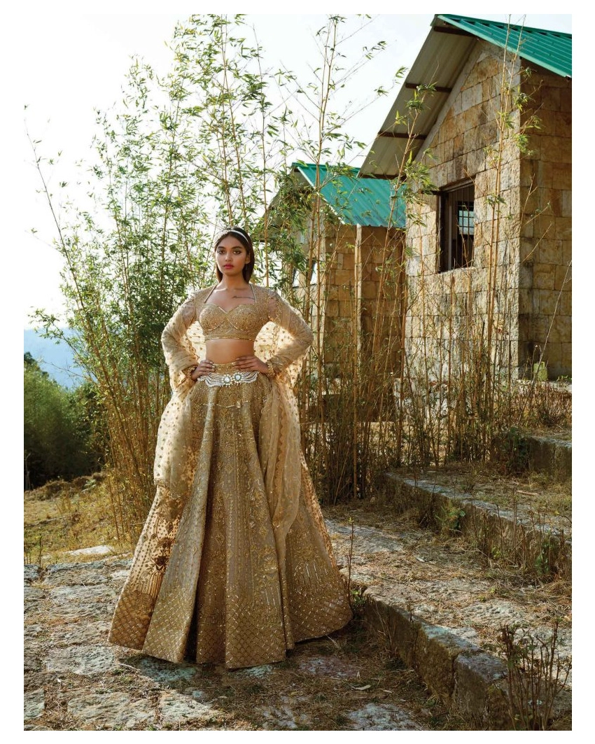 Grey-based, Golden Lehenga Set