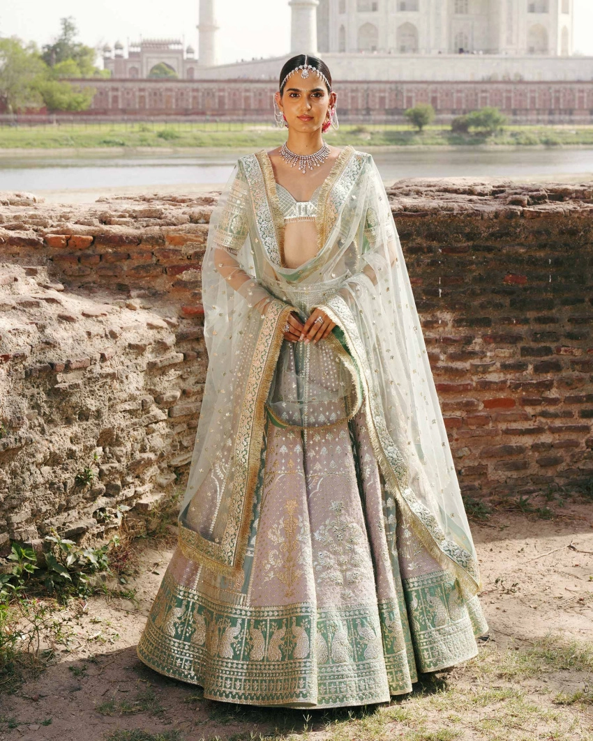 Roselyn Light Mauve-based, Light Gold Chrome Applique Lehenga Set