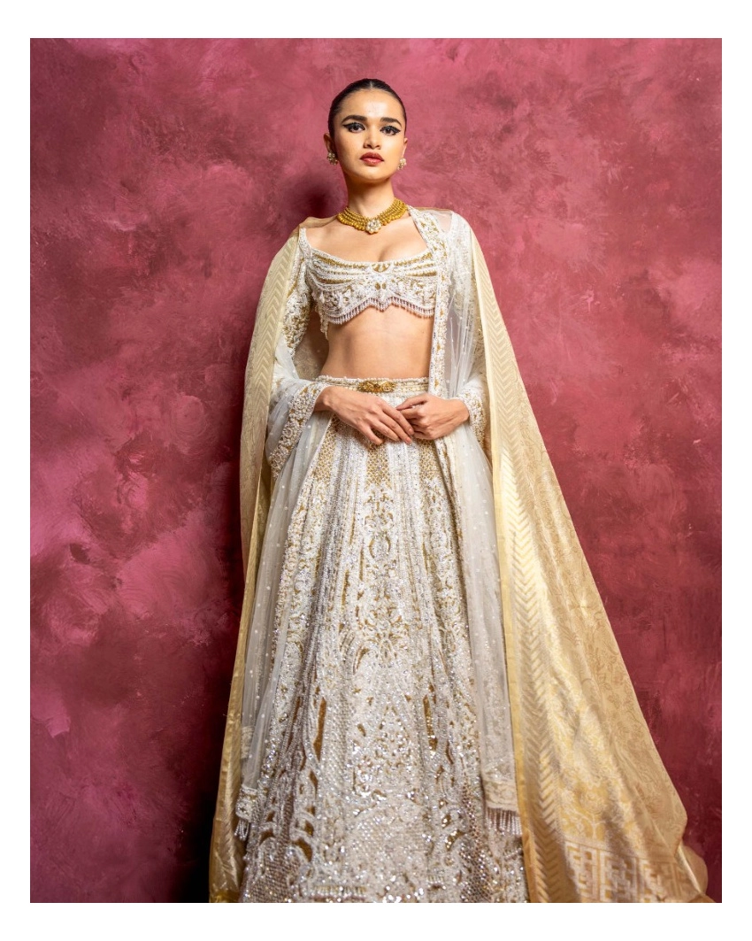 Romilly Gold-based, Ivory Lehenga Set Embellished With Stones