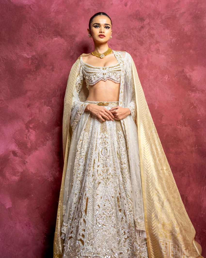 Romilly Gold-based, Ivory Lehenga Set Embellished With Stones