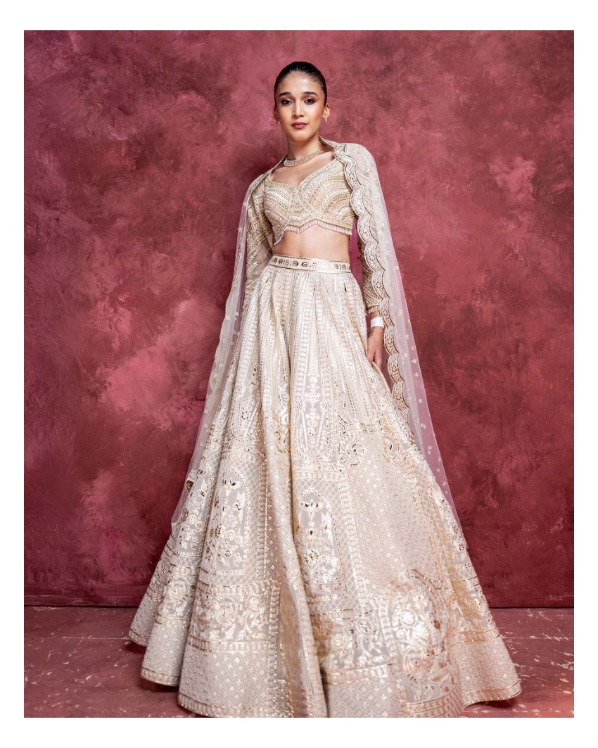 Cherie Faded Pink Lehenga Set With Golden Chrome Applique