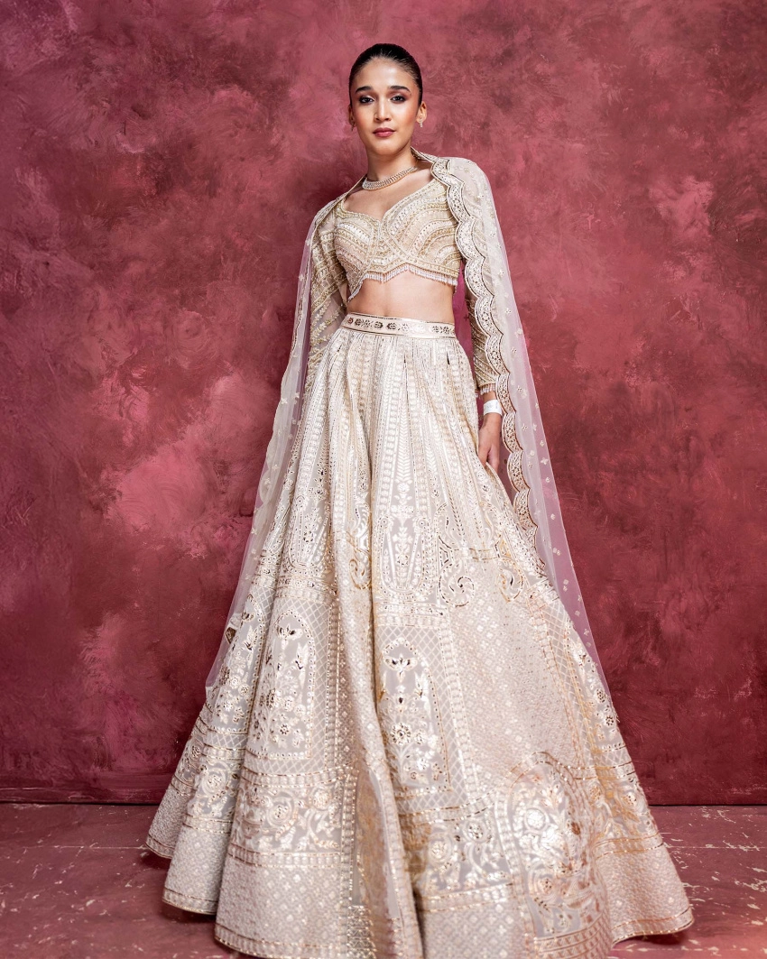 Cherie Faded Pink Lehenga Set With Golden Chrome Applique