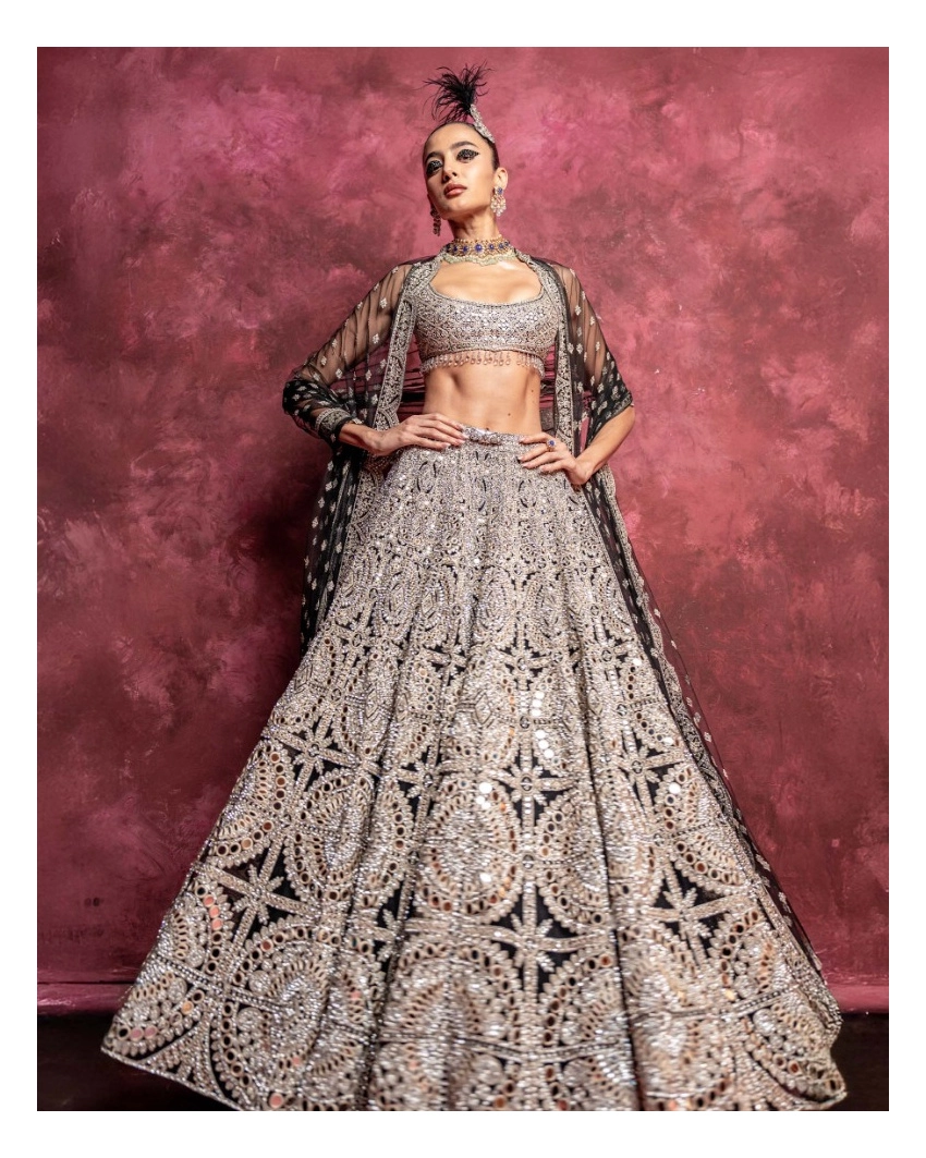 Fille Midnight Black Lehenga Set With Ivory Embroidery