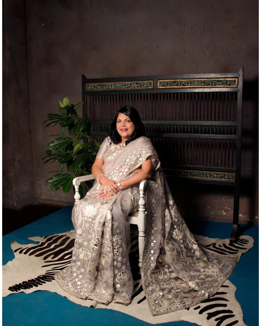 Falguni Nayar In Chrome Applique Saree Set