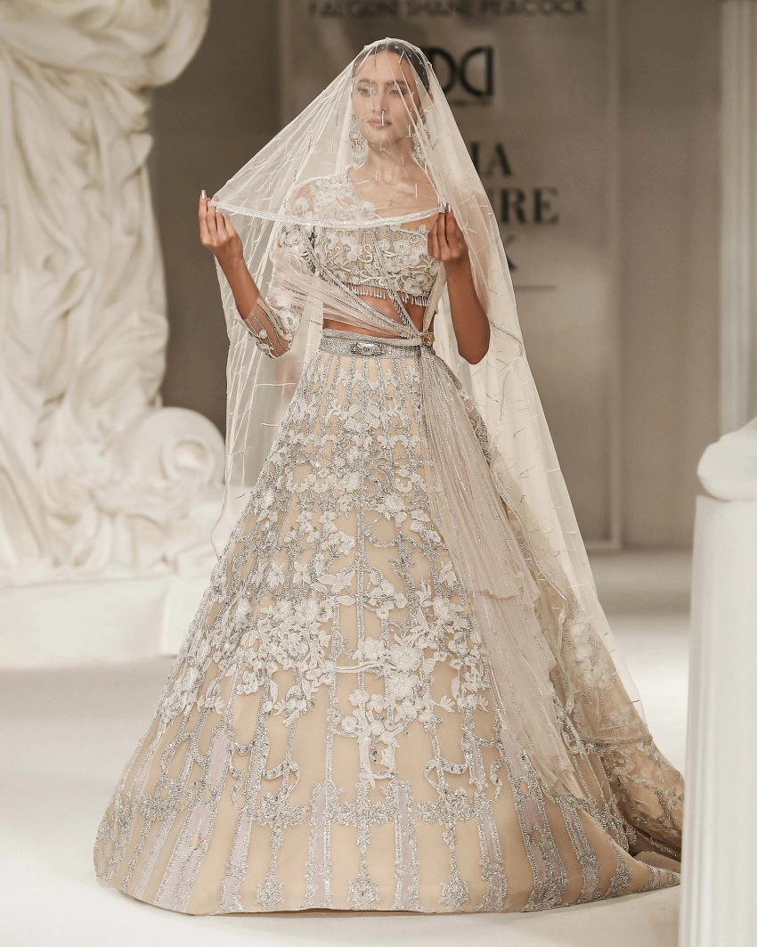 Malaya Light Beige-based, Ivory Lehenga Set With Knotted Dupatta