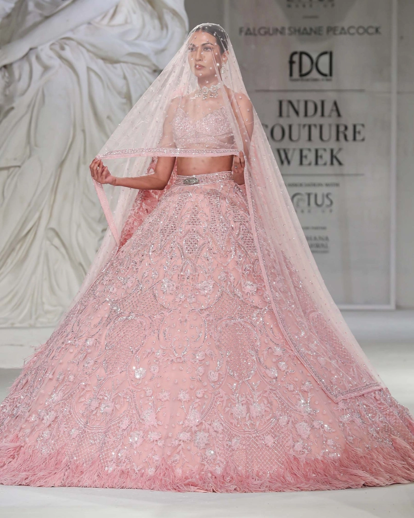 Kelly Lehenga Set Pastel Pink Foliage Motifs Feathered