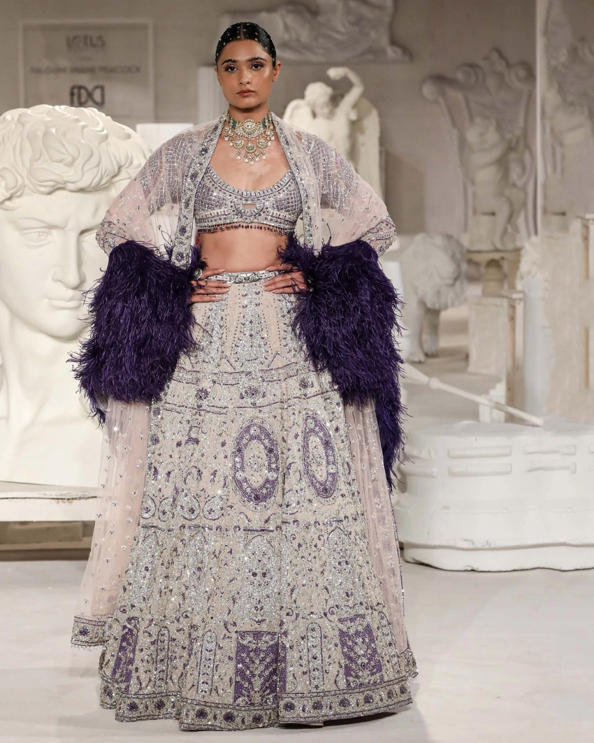 Khloe Lehenga Set Light Pink Silver Purple Regal Architectural Motifs