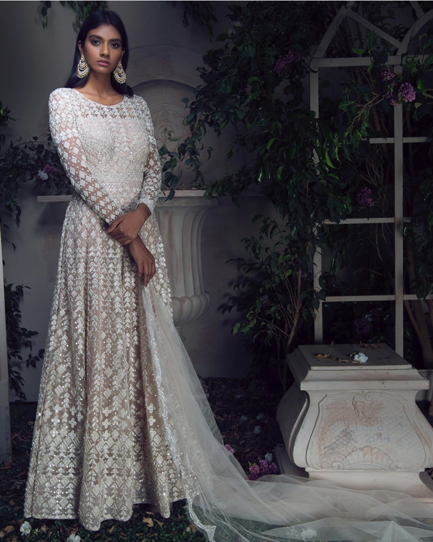 Buy Leona Tapioca embroidered Anarkali Set - Falguni Shane Peacock