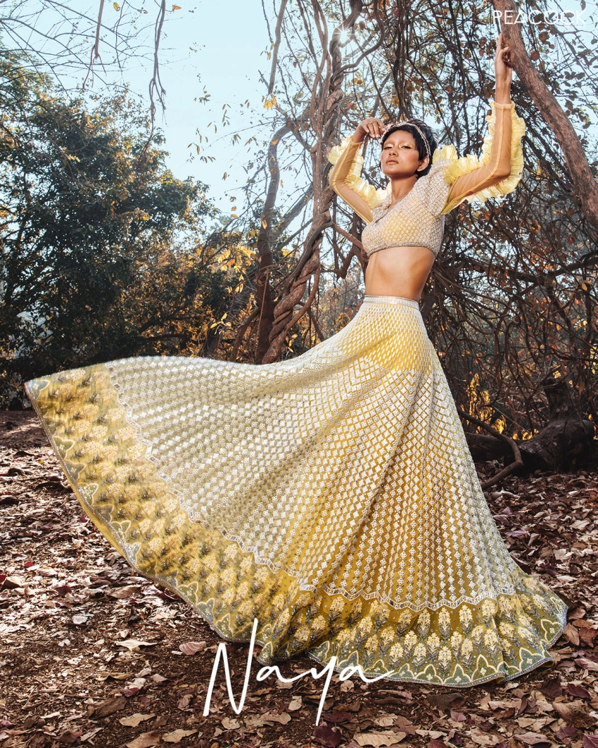 Buy Now Naya Primrose yellow Lehenga Set - Falguni Shane Peacock