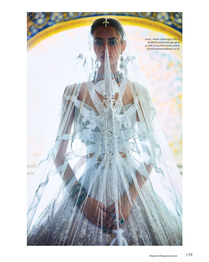 Ivory, Silver Lehenga With A Bralette-style Blouse