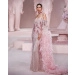 Sage Pink Fitted Gown with Silver Embroidery & Embellished Feather Sleeves