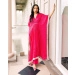 Deep Pink Dupion Silk Kaftan Kurta Set with Crystal Embellishments and Brocade Border