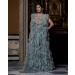 Karissa Blue Turquoise Sheer Strapless Gown with Embellishments