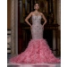 Tiphaine Pink Feather Crystal Mermaid Gown with Embellishments