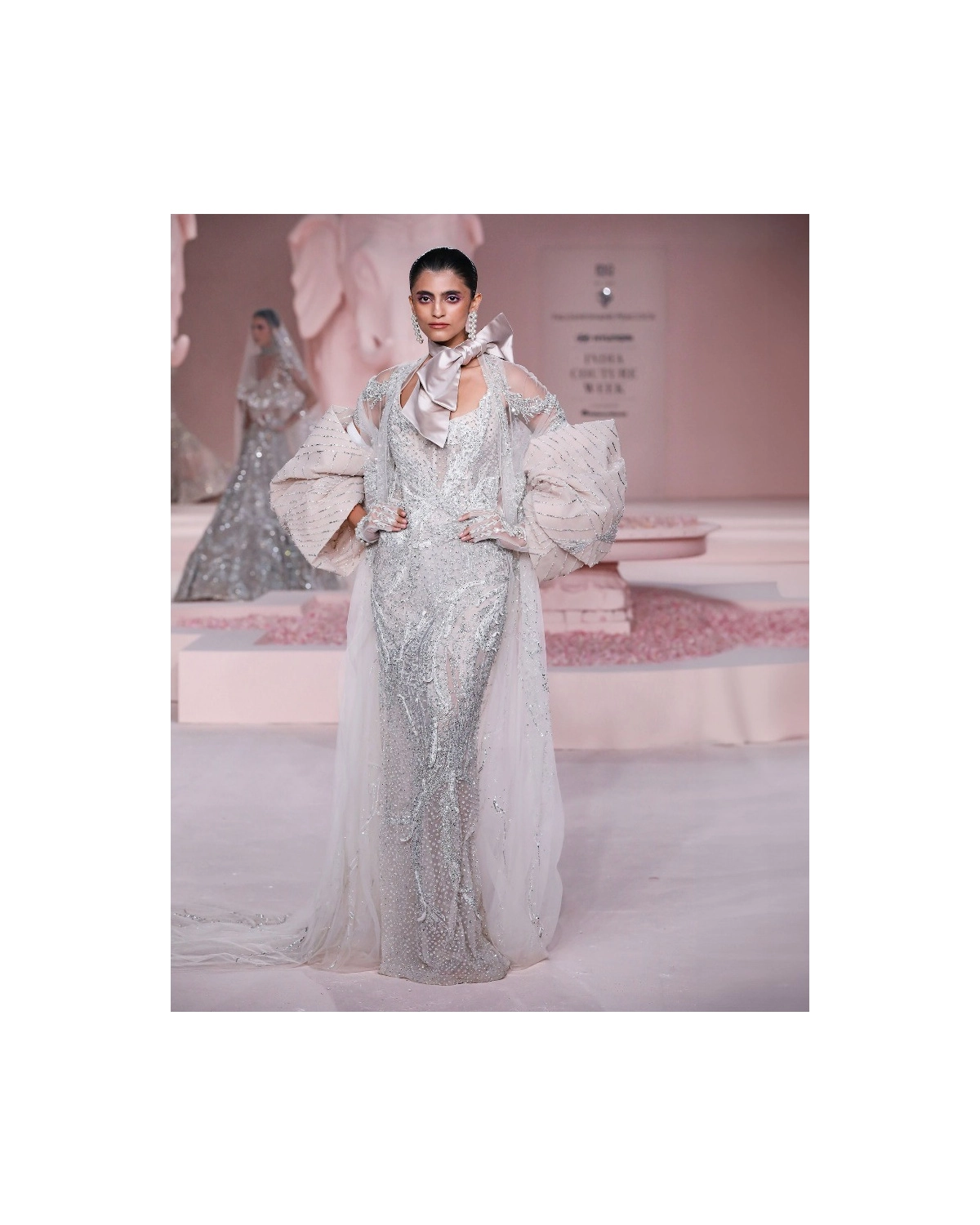 Judith Fitted Gown with Intricate Silver Embroidery with Sequins