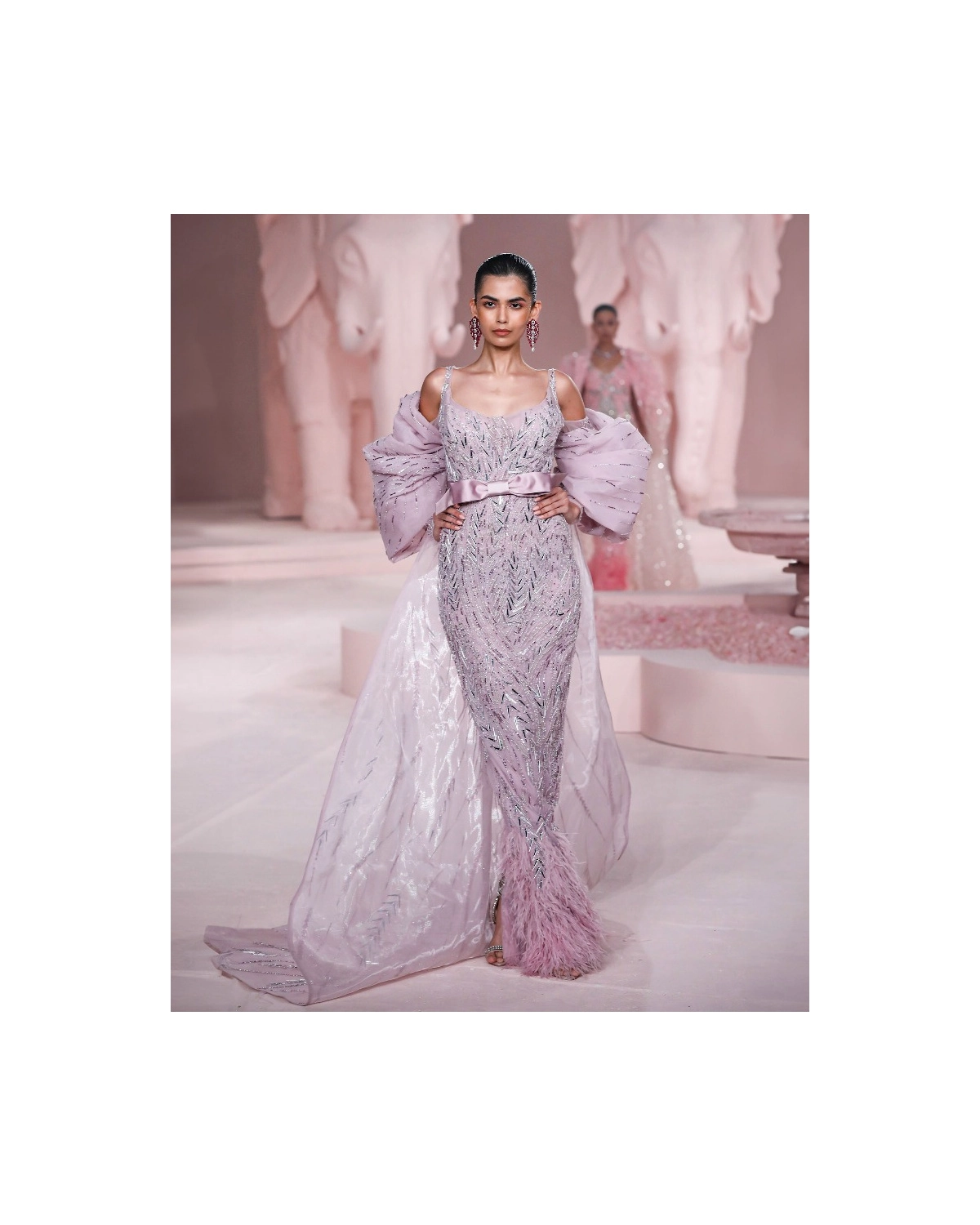 Marianna Light Mauve Sleeveless Fitted Gown with Silver Embroidery
