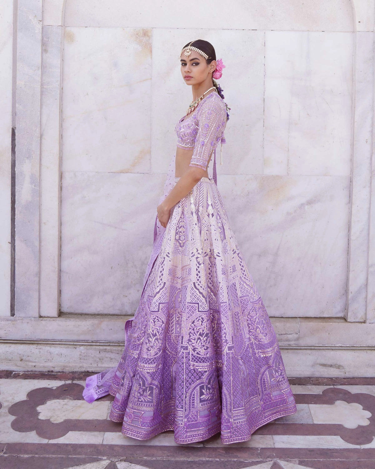 Megan Lavender, Ombre Lehenga Set With Architectural Motifs