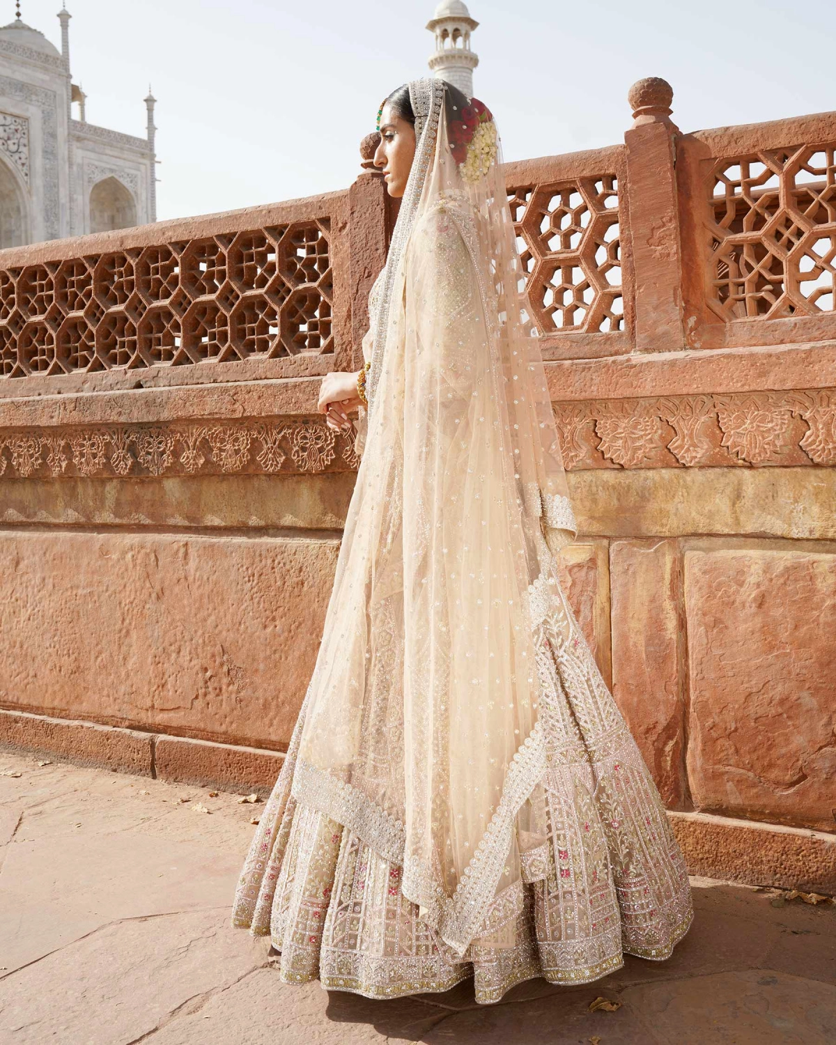 Melissa Antique White-based, Multicoloured Lehenga Set With Sequins