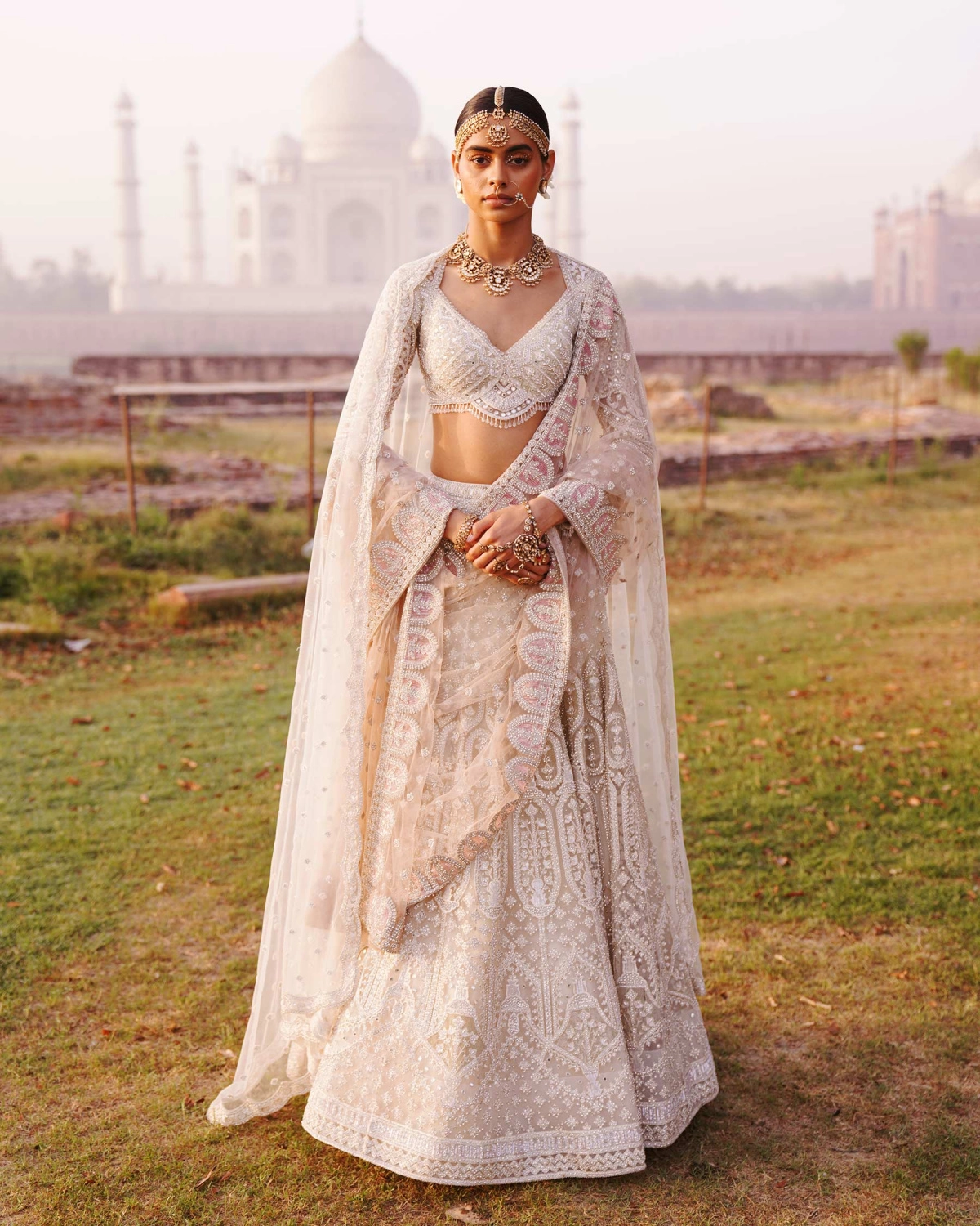 Tara Light Beige-based, Ivory Lehenga Set With Foliage Motifs