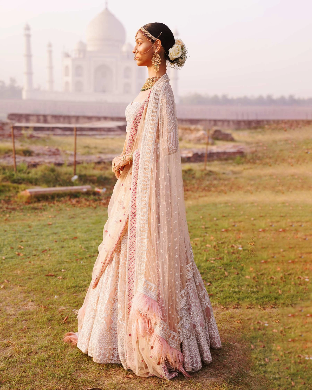Tabitha Light Pink-based, Silver Lehenga Set With Intricate Ivory Threadwork