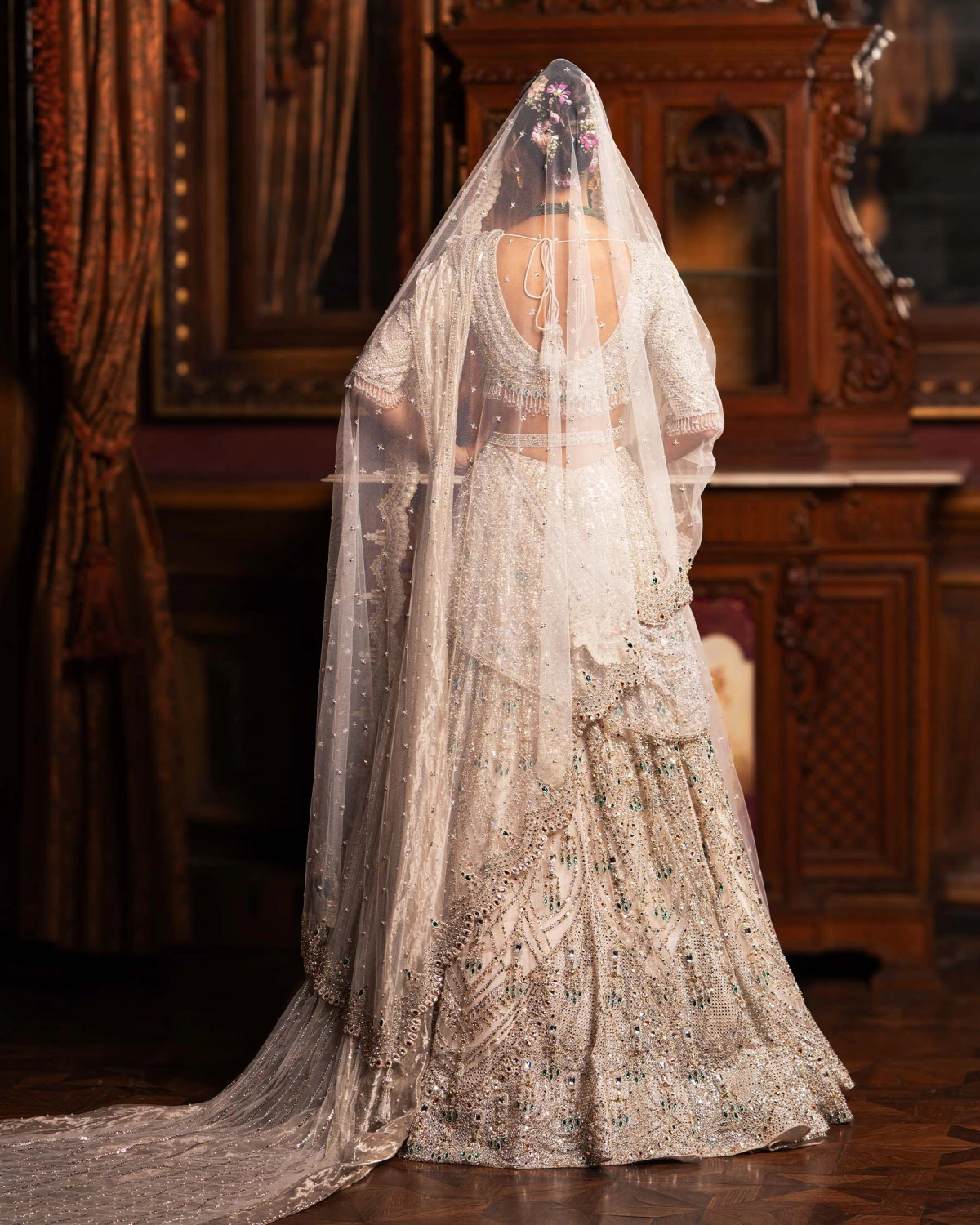 Abrielle Ivory Lehenga Set Skirt Replete With Silver Embroidery