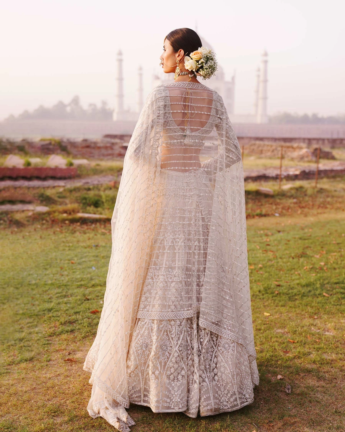 Sydney Light Beige-based, Ivory Lehenga Set With Crystals And Beads.