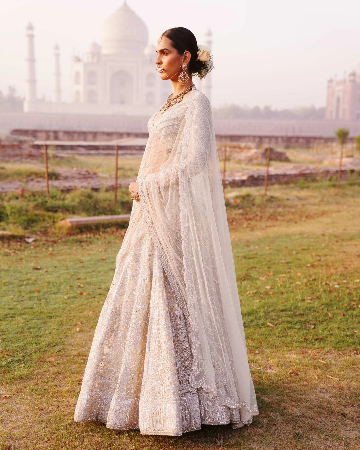 Sloane Light Beige-based, Silver Lehenga Set With Tassel Details