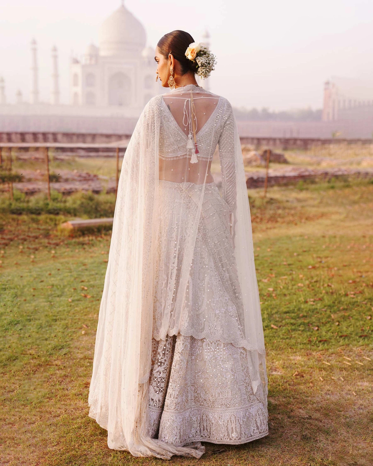 Sloane Light Beige-based, Silver Lehenga Set With Tassel Details