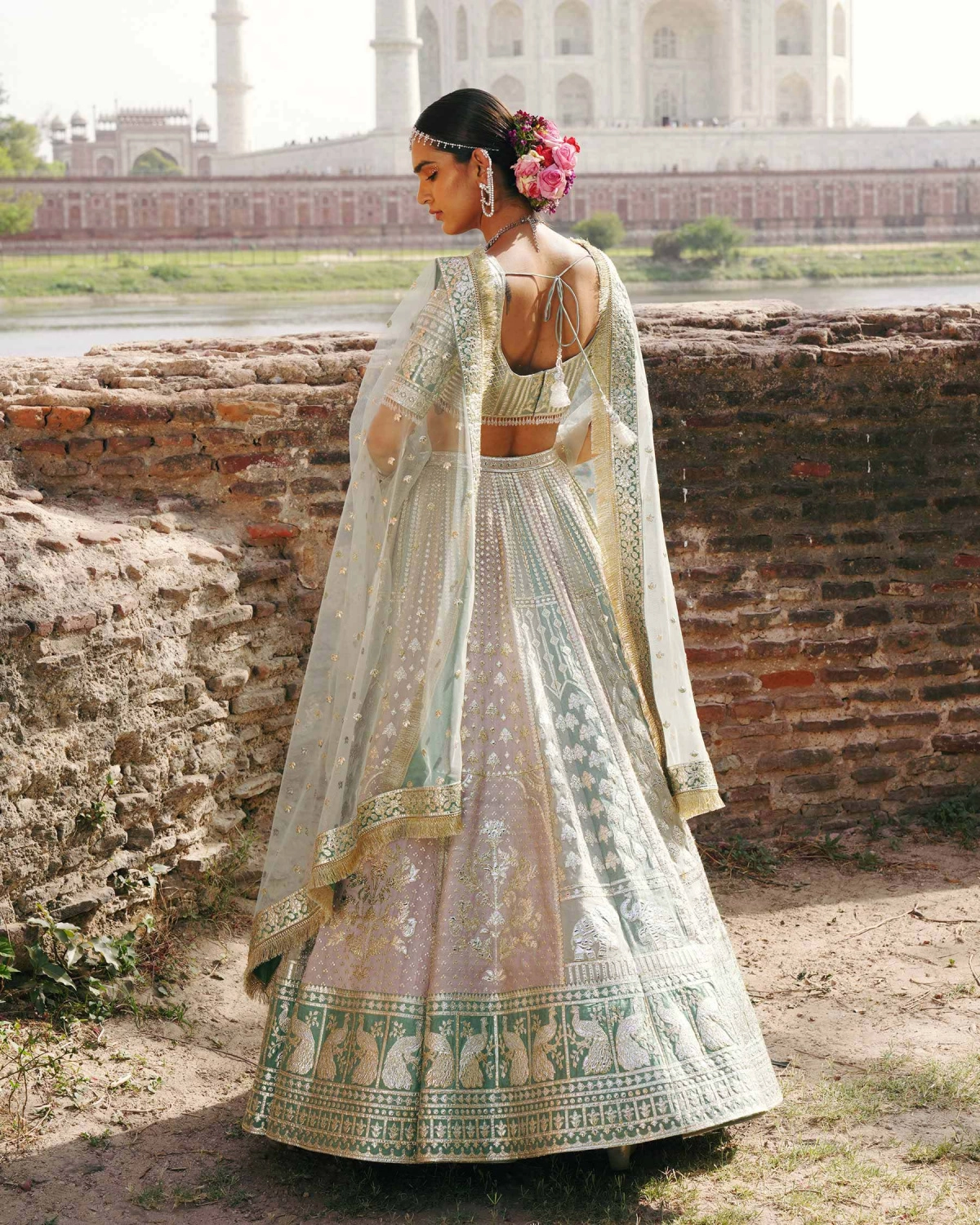 Roselyn Light Mauve-based, Light Gold Chrome Applique Lehenga Set