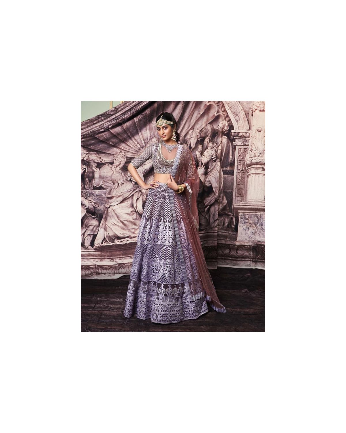 Celeste Dark Mauve Tulle Lehenga Set