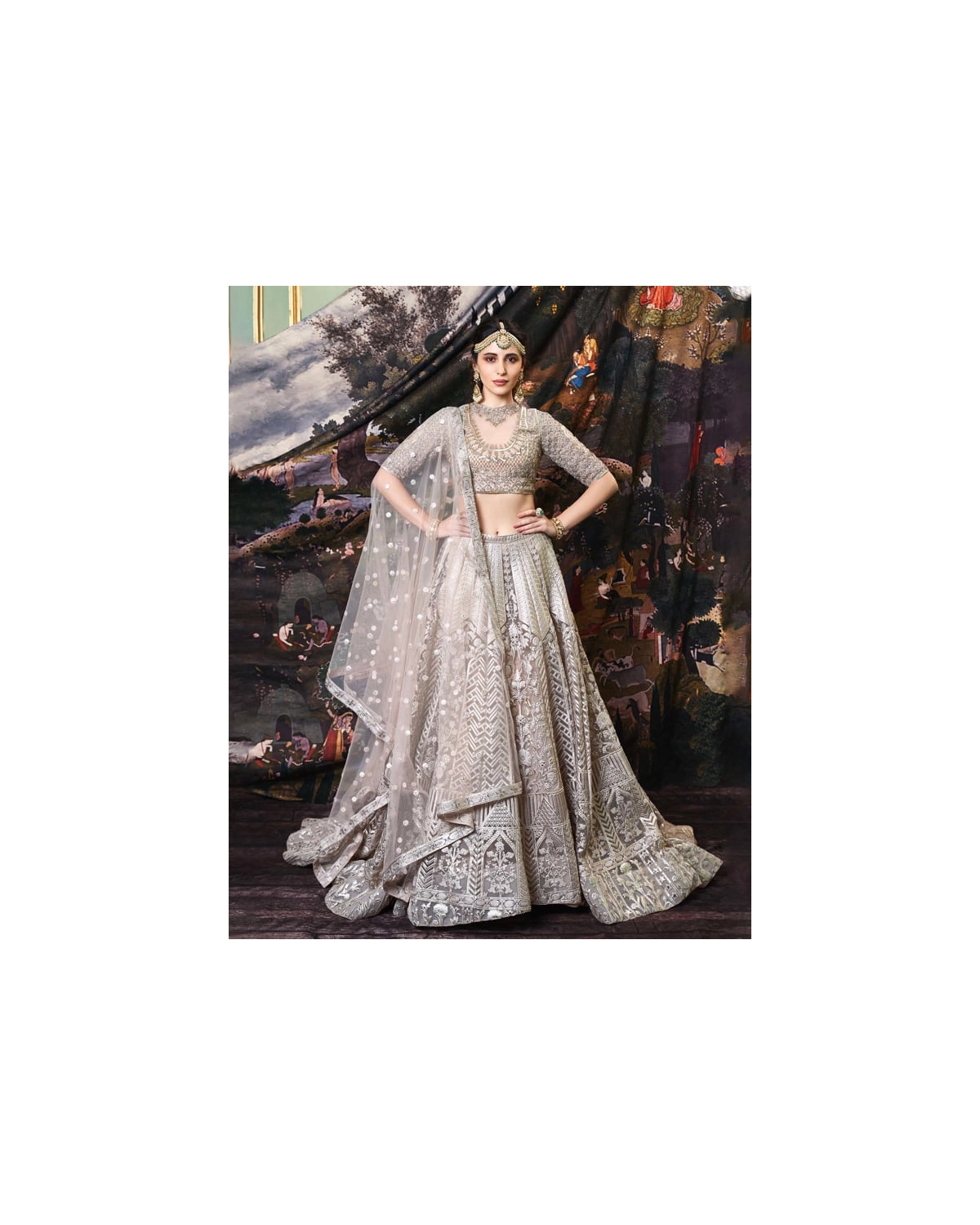 Demi Beige-hued, Trail Lehenga Set
