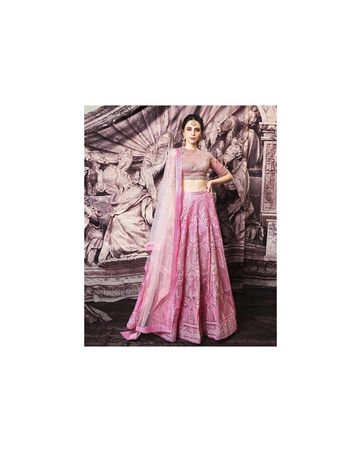 Anaya Beige Tulle, Golden Foil Lehenga Set