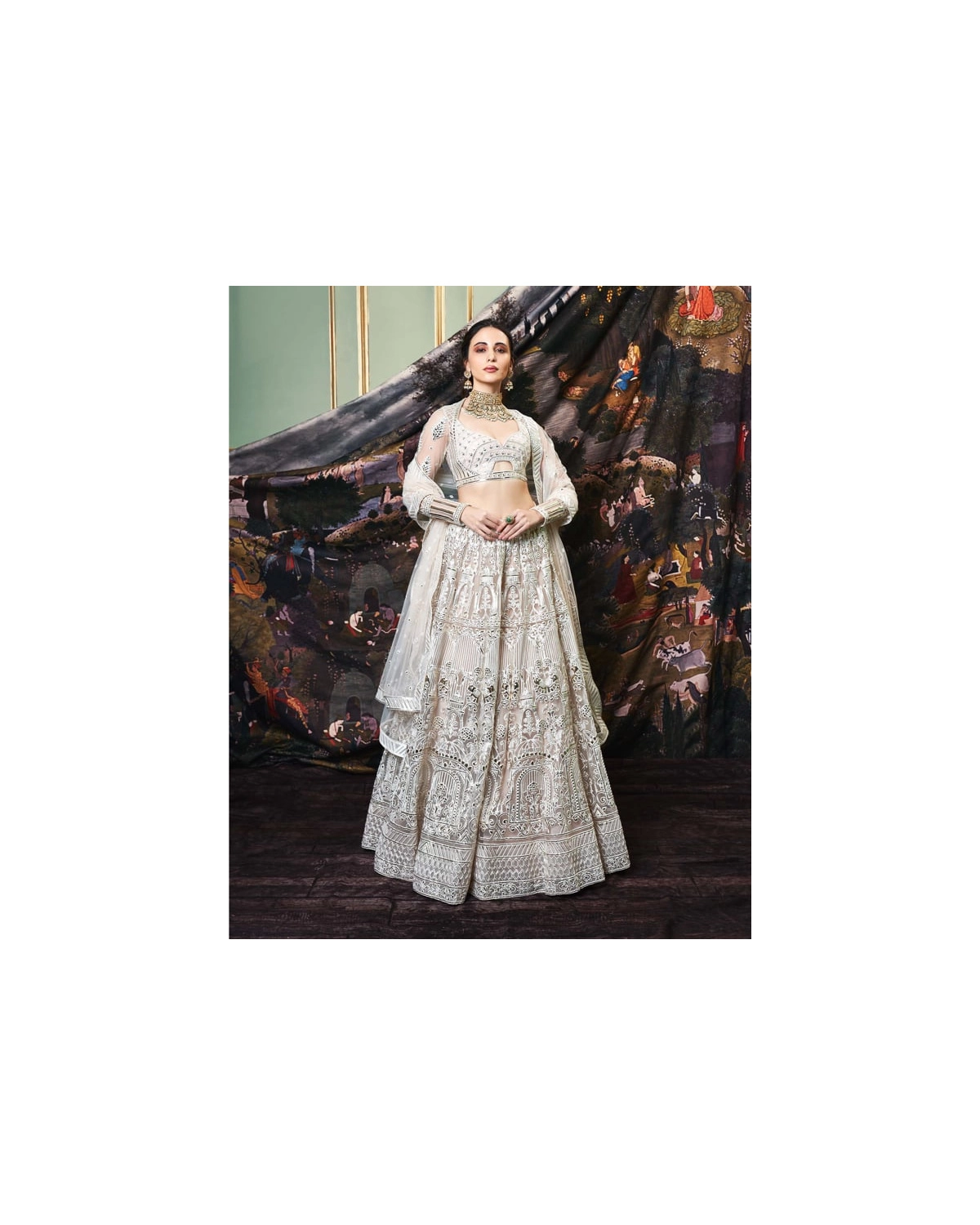 Nyla Light Beige, Tulle Lehenga Set