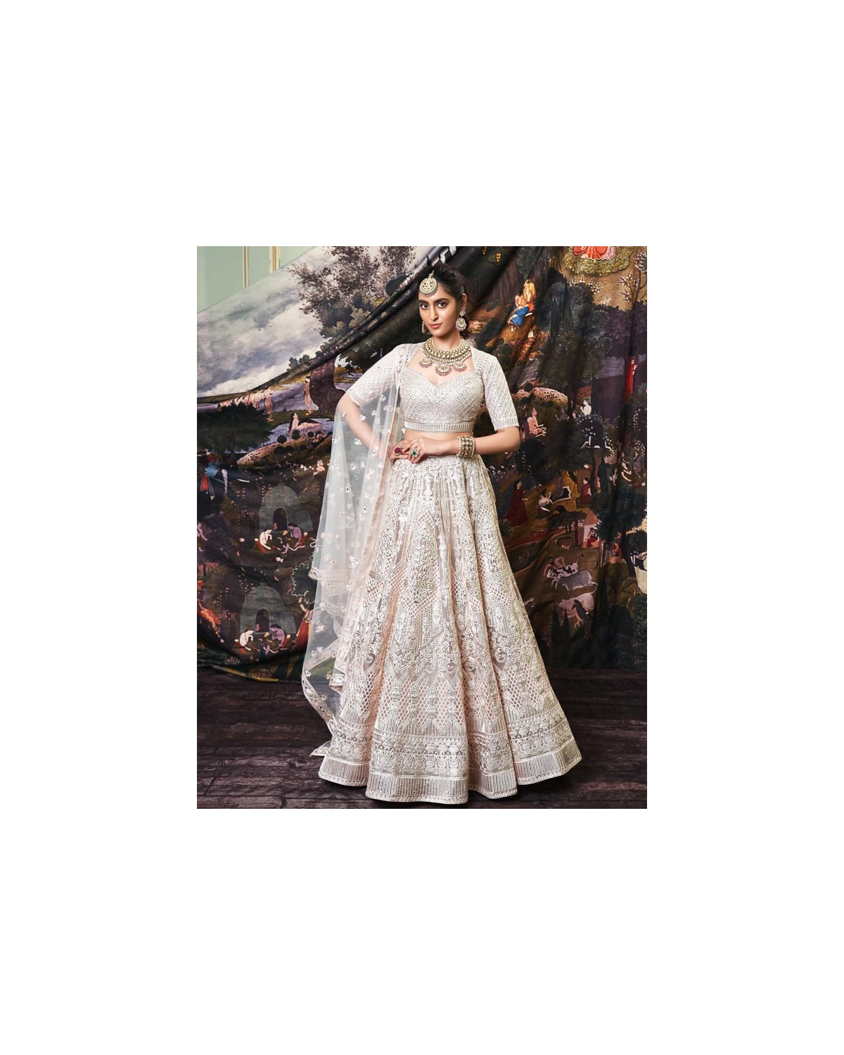 Bianca Light Beige, Tulle Lehenga Set